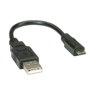 ROLINE USB 2.0 Kabel, USB A ST - Micro USB B ST, schwarz, 0,15 m