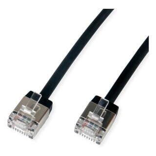 ROLINE U/FTP DataCenter Patchkabel Cat.6A (Class EA), LSOH, slim, extra kurzer Stecker, schwarz, 1,5 m