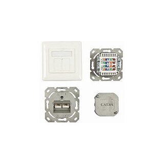 Synergy21 Dosen TP,UP, 2-fach, CAT6A, 500Mhz, Reinweiss, LSA, , waagrechter hinterer Kabeleingang