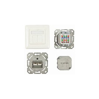 Synergy21 Dosen TP,UP, 2-fach, CAT6A, 500Mhz, Reinweiss, LSA, , senkrechter hinterer Kabeleingang