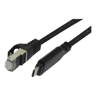 Synergy21 Kabel USB, C(St) => RJ45(St)_Netzwerkkarte, 3,0m, USB3.2 Type-C, schwarz(Textil), ,