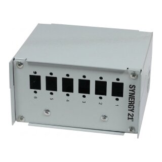 Synergy21 LWL-Patchpanel für Hutschiene(DIN), 6xLC-Duplex/SC-Simplex-Buchsen, ohne Kupplungen, Lichtgrau