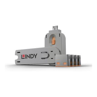 LINDY USB Typ A Portschlüssel 4xOrange mit Schlüssel