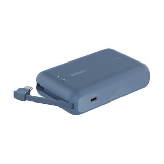 Belkin Powerbank mit integriertem USB-C Kabel, Blau, USB-C, 10.000 mAh