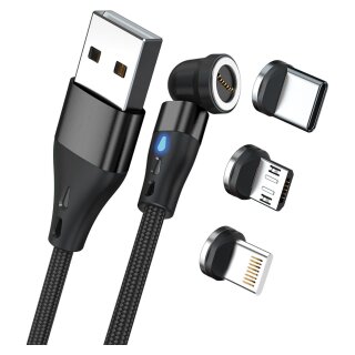 RealPower Magnetic cable 3 Amp,1m,schwarz mit Adaptern