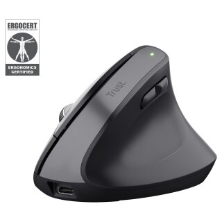 Trust Bayo+ Kabellose Ergonomische Mouse Bluetooth und 2,4G-USB-Mikroempfänger, Auflösung 2.400 dpi