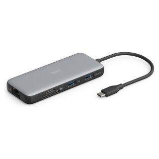 Docking USB-C->HDMI,USB3.2,RJ45,SD,MicroSD,PD Alu si