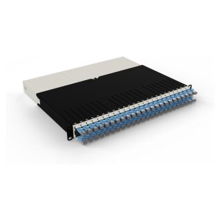 Patchbox patchbox.one Kabeleinzugssystem 8RU/STP (0,8 m) mit 24 Kassetten, Patchkabel Cat. 6a, U/FTP, PoE, Kabel blau