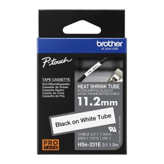Brother HSe-231E Schrumpfschlauch schwarz auf wei (11,2 mm)