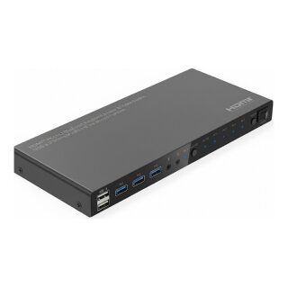ROLINE KVM Switch, HDMI 4K, USB, 1 User - 4 PC, mit 3-Port USB-Hub