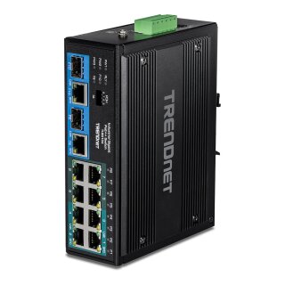 TRENDnet TI-BG104 10 Port Rail Switch, Industrial Gigabit PoE++ DIN-Rail