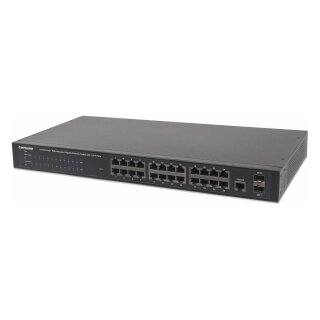 INTELLINET 24-Port PoE Gigabit Switch Web-Managed 2 GBIC SFP Ports Ausgangsleistung bis zu 30 Watt pro Port PoE+ IEEE 802.3at/af