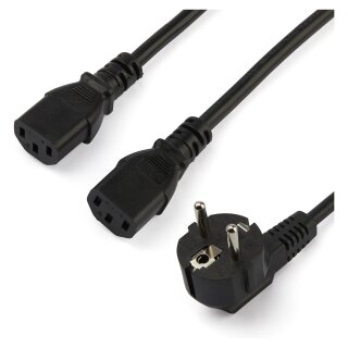 StarTech 2m C13 Power Cord - Schuko to 2x C13 - Y Splitter Power Cable