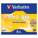 1x5 Verbatim DVD+RW 4,7GB 4x Speed, matt silver Jewel Case