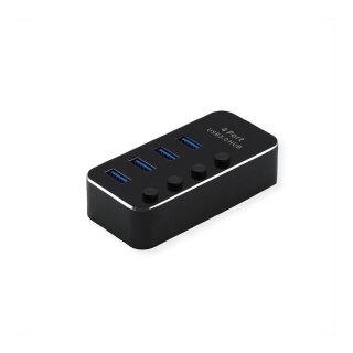 ROLINE USB 3.2 Gen 1 Notebook Hub, 4 Ports, einzeln schaltbar, schwarz
