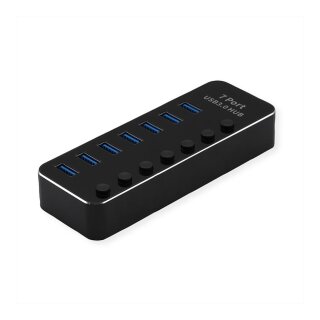 ROLINE USB 3.2 Gen 1 Notebook Hub, 7 Ports, einzeln schaltbar