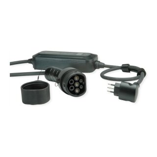 ROLINE Tragbares E-Auto Ladegert, CEI23-50 (IT, Typ-L) & Typ2 Stecker, 1-phasig, Mode 2, 16 A, 3,6 kW, 7,5 m