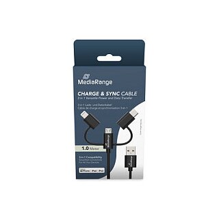 MediaRange 3-in-1 Kabel, micro USB, USB-C und Lightning, sw