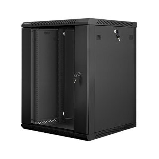 19" 15U 600x600 Wandgehäuse Glastür V2 (FlatPack) sw