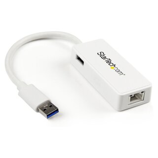 USB 3.0 SuperSpeed auf Gigabit Ethernet Lan Adapter mit USB Port - 10/100/1000 RJ45 NIC Netzwerkadapter - St/Bu - W