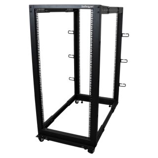 25U Adjustable Depth Open Frame 4 Post Server Rack w/ Casters Levelers and Cable Management Hooks