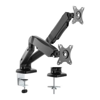 VALUE Dual LCD-Arm, Tischmontage, Gasfeder, 5 Gelenke, 12-27 Zoll, bis 2x 6,5 kg, schwarz
