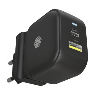 ICY BOX Charger 38W 2-Port USB-A 18W/USB-C 30W Black
