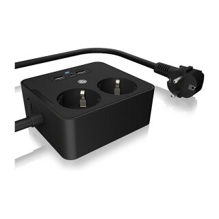 Steckdosenleiste Doppelsteckdose + 2x USB-Port ICY BOX Black