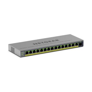 NETGEAR Easy Smart GS116EP - Switch - L3 - Smart - 1 x 10/100/1000 + 15 x 10/100/1000 (PoE+) - Desktop, wandmontierbar - PoE+ (180 W)