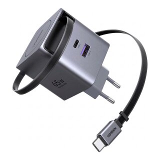 UGREEN X615 65W GaN Fast Charger 1x USB-A 1x USB-C 1x ausziehbares USB-C Kabel 0,70m