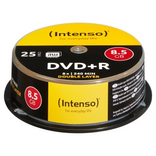 DVD 1x25 Intenso DVD+R 8,5GB 8x Speed, Double Layer Cakebox