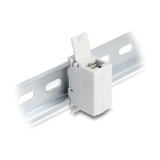 RJ45 Kupplung Cat.6A Buchse zu Buchse mit Staubschutzklappe für Hutschienen Montage grau