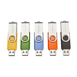 STICK 5er-Pack Intenso Basic Line Typ-A USB STICK 64GB Swivel, bis zu 28 MB/s, USB 2.0