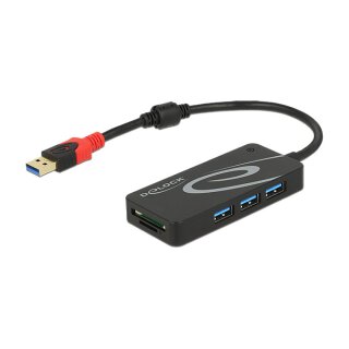 DELOCK Externer USB 3.1 Gen 1 Hub USB Typ-A > 3 x USB Typ-A + 2 Slot SD Card Reader