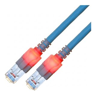EasyLan DualBoot LED Patchkabel RJ45 S/FTP Cat.6 (Class E), mit saCon Stecker, LSOH, blau, 1 m