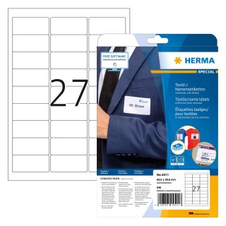 HERMA Textil/Namensetiketten A4 63,5x29,6mm weiß 540St.