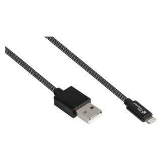 Connections USB 2.0 Lade- und Datenkabel für iPhone/iPad/iPod, USB-A Stecker an Lightning™ Stecker, MFI zertifiziert, 12W, schwarz, 0,5m