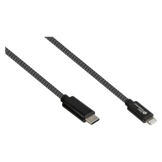 GoodConnections USB-C 2.0 > Lightning (ST-ST) 0,5m Ladekabel Textilmantel 18W Schwarz