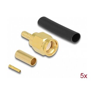 RP-SMA Stecker zum Crimpen RG-174 / RG-316 mit passendem Schrumpfschlauch - 5 Stück