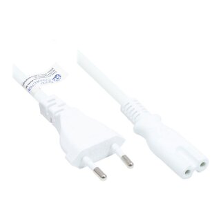 Connections Euro-Netzkabel Euro-Stecker Typ C (gerade) an C7/Euro 8 Buchse (gerade), weiß, 0,75 mm², 10 m