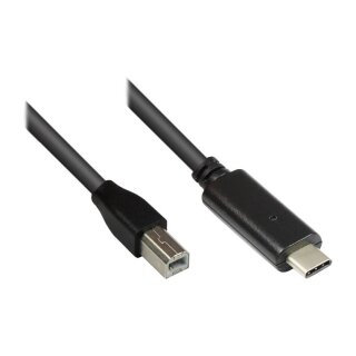 Connections Anschlusskabel USB 2.0, USB-C™ Stecker an USB 2.0 B Stecker, CU, schwarz, 1,8m