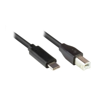Connections Anschlusskabel USB 2.0, USB-C™ Stecker an USB 2.0 B Stecker, CU, schwarz, 5m