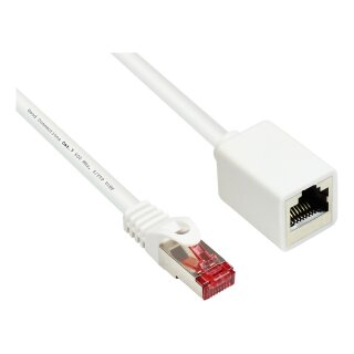 Connections Patchkabelverlängerung mit Rastnasenschutz, Cat. 6, S/FTP, PiMF, PVC, 250MHz, OFC, CU, weiß, 1m