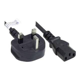 Connections Netzkabel England/UK Netz-Stecker Typ G (BS 1363) an C13 (gerade), 10A, ASTA, schwarz, 1,00 mm², 3 m