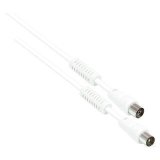 Connections TV Antennenkabel, Koax Stecker an Koax Buchse (vernickelt), 2x Ferritkern, 2x geschirmt, Class A, 95 dB, 75 Ohm, CCS, weiß, 20m