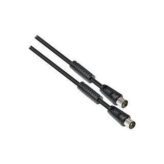 Connections TV Antennenkabel, Koax Stecker an Koax Buchse (vernickelt), 2x Ferritkern, 2x geschirmt, Class A, 95 dB, 75 Ohm, CCS, schwarz, 20m
