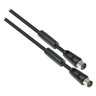 Connections TV Antennenkabel, Koax Stecker an Koax Buchse (vernickelt), 2x Ferritkern, 2x geschirmt, Class A, 95 dB, 75 Ohm, CCS, schwarz, 30m