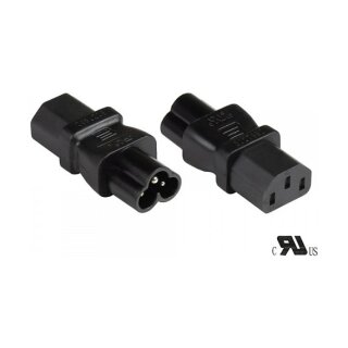 Connections Stromadapter Kaltgeräte-Stecker C6 (gerade) an Kaltgeräte-Buchse C13 (gerade), UL, schwarz