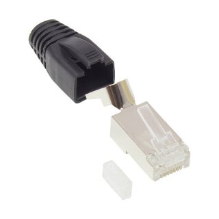 Connections RJ45 Netzwerkstecker Cat.6A, geschirmt, für Cat.7, Cat.6A, Cat.6 Kabel, inkl. Zugentlastung und Einfädelhilfe, schwarz