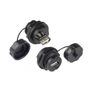 Connections Industrie-Steckverbinder S4 - USB 2.0 Durchführungskupplung, Buchse A beidseitig, einseitig mit Deckel, Bajonett, IP67, schwarz
